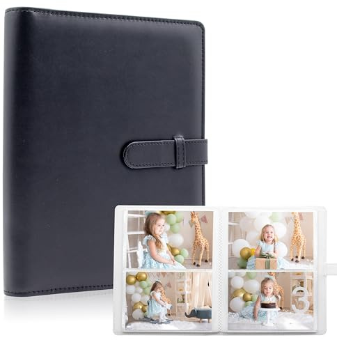6 x 4 fotoalbum – 152 fickor veganskt läderomslag minnesalbum bok, lämplig för familj bröllop pojkar flickor och bebisar förvaring (svart)