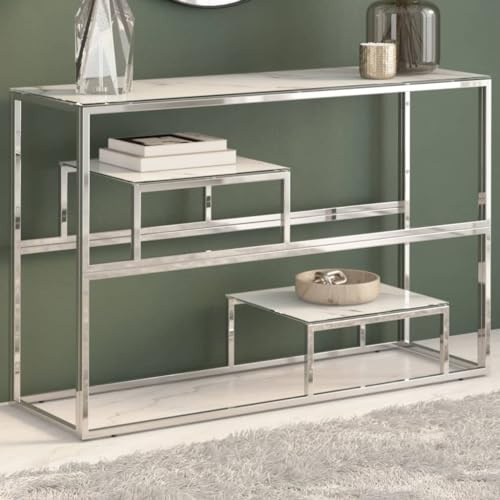 Générique Table Console argenté Acier Inoxydable et Verre trempé,Meubles, Tables, Tables Basses et Tables d'appoint, Tables Console, Argent (Poids 16.38KG)