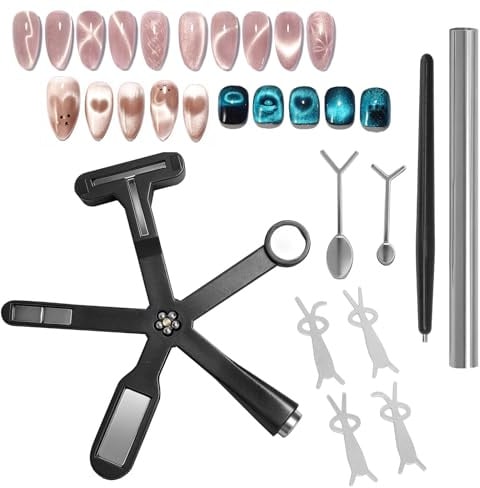 KQDRAVINE Cat Eye Magnet Set 9 Stück, Starker Cateye Magnet, 6 in 1 Multi Funktions Nagelmagnet Set mit Stabmagnet & Magnetstift, Zylindrisch Magnetstifte mit Hase, Herz, Stern, für Cat Eye Gel