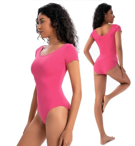 Spoxiyue Women's Dance Leotard, Black Nylon-Spandex Ballet Bodysuit, Scoop Neck Tank Style, Soft Knit Fabric, Youth to Adult Sizes