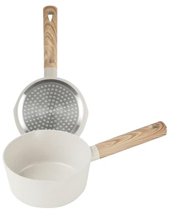 QUTTIN - Cazo Ecook 16 cm Antiadherente Cerámica PFAS Free, Aluminio Reciclado, Sin Tóxicos, Apto para Inducción Gas Vitro Eléctrico Halógeno, Mango Detalle en Madera