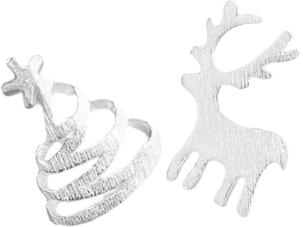 ibasenice Lot de 2 Boucles d'Oreilles Asymétriques en Argenté Sterling 925 Arbre de Noël et Renne Bijoux Festifs Légers pour Femmes Fêtes de Fin d'Année