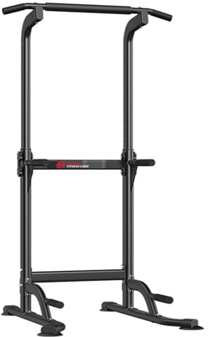 GartistGo Power Tower Klimmzug- & Dip-Station für das Heim-Fitnessstudio – Verstellbare Höhenspanne, 150 kg Tragkraft mit rutschfesten Saugnäpfen, H-Stahl-Basis Power Rack