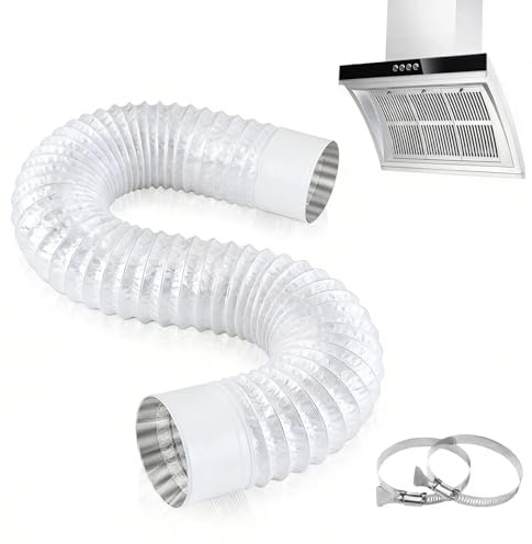 Flexible White Aluminum Ducting 8 Inch 5m Air Vent Hose for Kitchen Hood, Extractor Fan, Dryer & Grow Room Ventilation