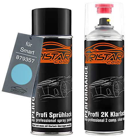 TRISTARcolor Peinture voiture Kit bombes de peinture 2K pour Smart 879357 Gulf Blau Peinture de base 2 composants vernis clair aérosol