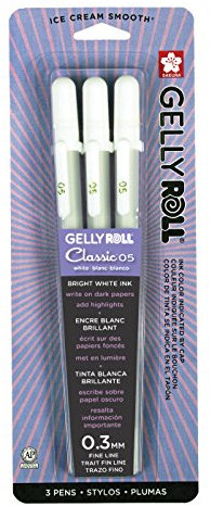 SAKURA Rotolo di gel, bianco, 3 penne, bianco lucido, in una custodia, misura fine 05