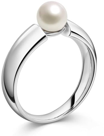 MATERIA Damen Ring Solitär 925 Silber mit Perle weiß rhodiniert inklusive Ringbox #SR-98, Ringgrößen:62 (19.7 mm Ø)