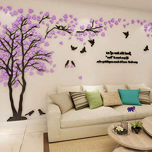 Árbol 3D Pegatinas de Pared, DIY Árbol Calcomanías Murales Adhesivo Pegatinas Decoración Hogareña Artes de Salón, Dormitorio, Habitación para Niños, Pared de TV(M-250 * 130cm,Púrpura Izquierda)