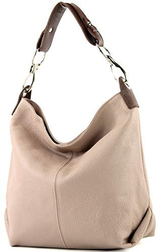 modamoda de T168 Damen Leder Schultertasche Henkeltasche Medium handmade in Italy, Farbe:Rosabeige/Braun
