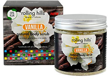 Rolling Hills - Natürliches Vanillepeeling - Körper- und Gesichtspeeling - 100% natürlich und 100% vegan - Peeling und Feuchtigkeitscreme - Für eine frische und verjüngende Haut - 250 g Dose