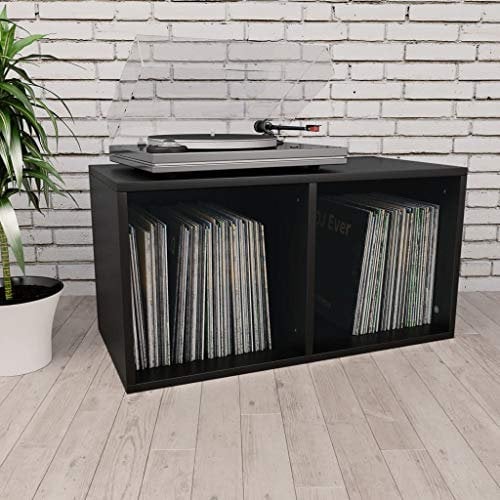 Festnight Schallplatten-Aufbewahrungsbox mit 2 Fächern Box Aufbewahrung Kasten Schallplatten Sammlung Regal Schwarz 71×34×36 cm Spanplatte