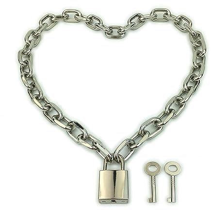 Succuba Padlock Necklace Chain Collar Choker with Two Keys and Box for Women, Men and Pet, Metal, not known