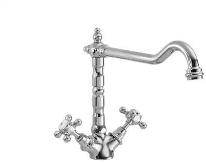 Balterley Kitchen Tap with Dual Crosshead Handles, Mono Kitchen Mixer Tap, Chrome Mono Mixer Taps for Sink, French Classic Design Taps for Sink - 190 x 230 x 240mm (Chrome)