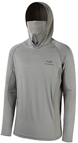 Bassdash UPF 50+ Men’s Long Sleeve Fishing Shirt with Mask UV Neck Gaiter Hoodie Ash Grey