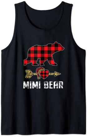 Mimi Bear Red Buffalo Plaid Leopard Print Christmas Family Tank Top