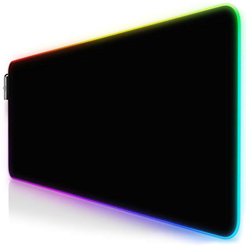 TITANWOLF - RGB Tapis de Souris Gaming XXL - LED Lumineuse Tapis de Souris Multicolore 11 Modes - 800 x 300mm - Surface antiderapant pour Les Joueurs de l’Ordinateur PC et du Mac - Noir