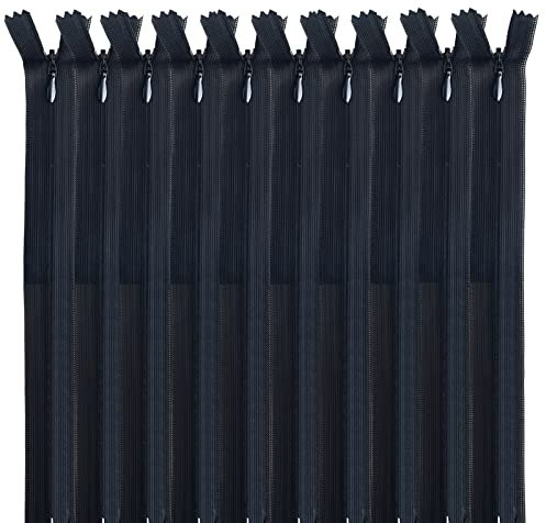 MARARDI [Packung 10 Unsichtbaren Reißverschlüssen [Schwarz] Nylon [30 cm] Nähen und Basteln zum Kleidung Taschen Stoff für Nähmaschine Patchwork Plastik Baumwolle Zipper mit Metallreißverschluss