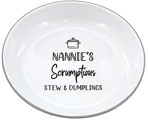 aztex Personalised Enamel Favourite Food Bowl, White Base, Grey Trim