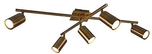 meineWunschleuchte 5-flammiger schwenkbarer Deckenstrahler aus Metall Altmessing, Breite 77,5cm