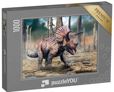 puzzleYOU: Puzzle 1000 Teile „Triceratops aus der Kreidezeit, 3D-Illustration“ – aus der Puzzle-Kollektion Dinosaurier, Tiere aus Fantasy & Urzeit