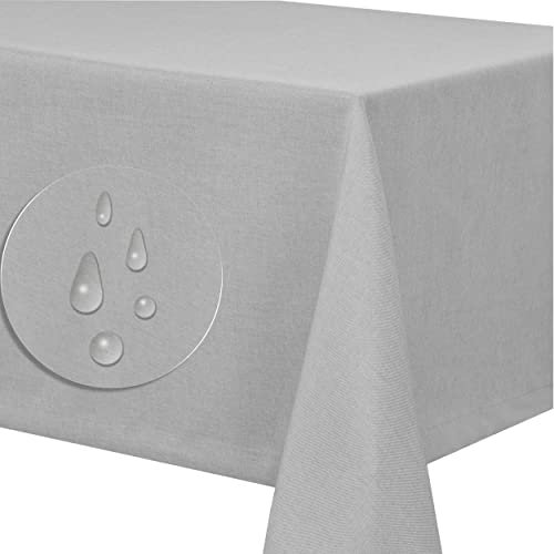 Leinendecke Tischdecke Tischtuch Leinen Optik pflegeleicht schmutzabweisend abwaschbar Lotuseffekt Fleckschutz (Eckig 130x340 cm, Hellgrau)