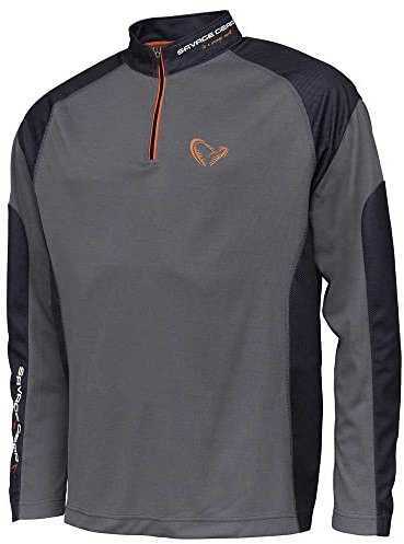 Savage Gear Tournament Shirt 1/2 Zip, Angelbekleidung, Anglerhemden, Unisex, Grau, Extra Large