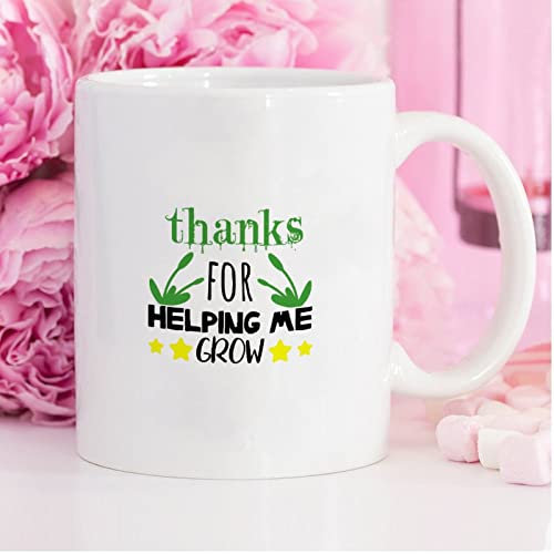Taza de café divertida Gracias por ayudarme a crecer, taza de café de cerámica de 15 onzas, taza de té blanca regalo para mujeres y hombres