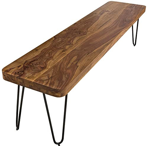 möbelando Esszimmer Sitzbank BAGLI Massiv-Holz Sheesham 120 x 45 x 40 cm Holz-Bank Natur-Produkt Küchenbank im Landhaus-Stil