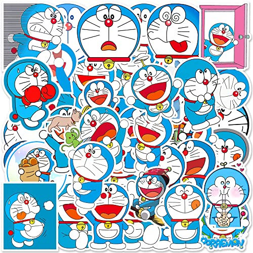 50 Stück Doraemon Aufkleber Pack für Wasserflasche Laptop Handyhülle Skateboard Fahrrad Motorrad Auto Stoßstange Gepäck Reisetasche Vinyl wasserdicht Anime Aufkleber für Kinder