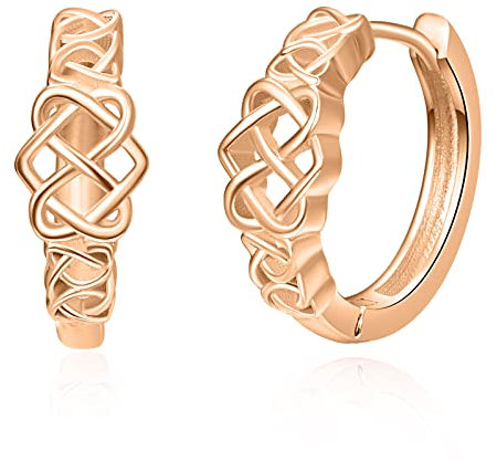 TANGPOET Celtic Knot Earrings 925 Sterling Silver Huggie Hoop Earrings Rose Gold Small Sleeper Earrings Valentine Day Jewellery Gifts for Women Girls Kids Children