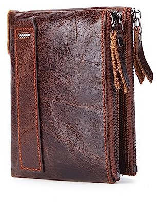 GEN:ZAI Leather Wallet Anti RFID Wallet Men Safe Contactless Id Protection (Brown)