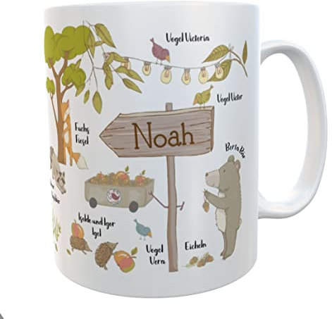Kindergarten Tasse Tiere mit Namen Emaille-Becher Kindergartenkind Geschenk Kinder 300ml (Waldtiere Kunststoff)