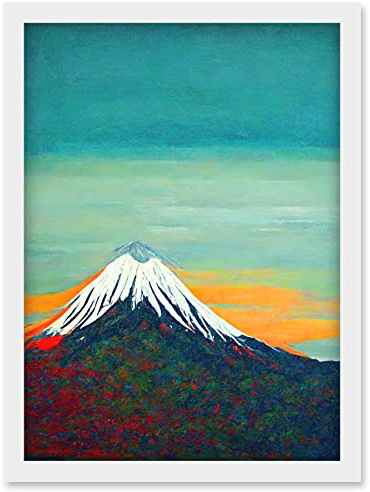 Doppelganger33 LTD Mount Fuji Volcano Peak At Sunrise Artwork Framed Wall Art Print A4