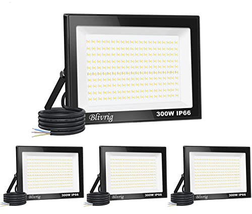 4PCS-led strahler außen 300W Superhell Außenstrahler,3000K Warmweiß IP66 Wasserdicht LED Fluter 30000LM Flutlicht led aussenstrahler LED Außenstrahler für Garten, Innenhöfe, Garage, Hotel, Sportplatz