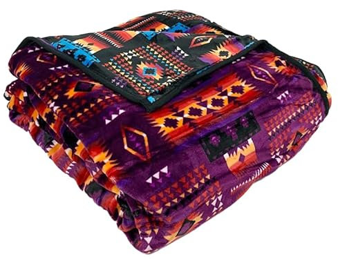 Sacred Thread Fleecedecke, 200,7 x 241,3 cm, Südwestlich, wendbar, mexikanisch, lebendige Azteken-Decken und Überwürfe für Azteken-Dekor für Zuhause, Indianer-Boho-Decke, Flanell, lila Königin