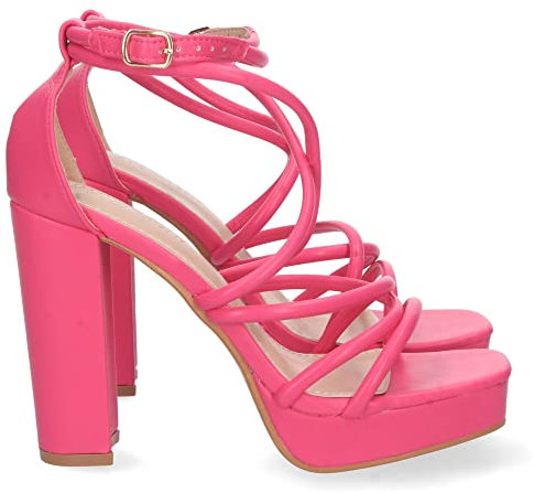 shoes&blues.es 70584-Sandalia de Tacon para Mujer, Comoda, con Tiras en el Empeine, y Cierre de Hebilla, Primavera Verano 2023. Talla 35 Fucsia