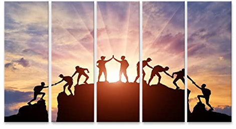 islandburner Bild auf Leinwand Silhouette Bergsteiger Teamwork Konzeptionelle Szene Team Alpinisten Bilder Wandbilder Poster