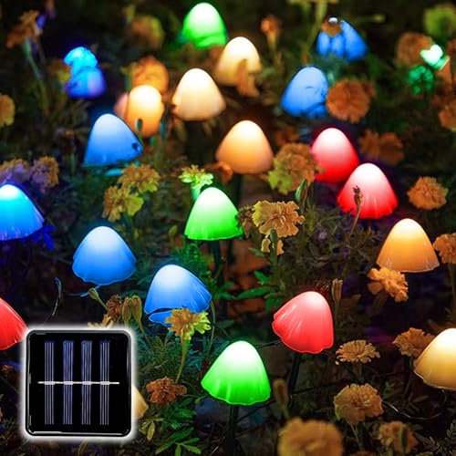 TOTHDATE Mini Solar Pilz Lichter RGBW Licht, 5M 20LEDS Solar Pilz Außen Gartenleuchten Solarpfahl Lichter Wegebeleuchtung 8 Beleuchtungsmodi IP44 Wasserdicht für Garten Rasenflächen im Freien