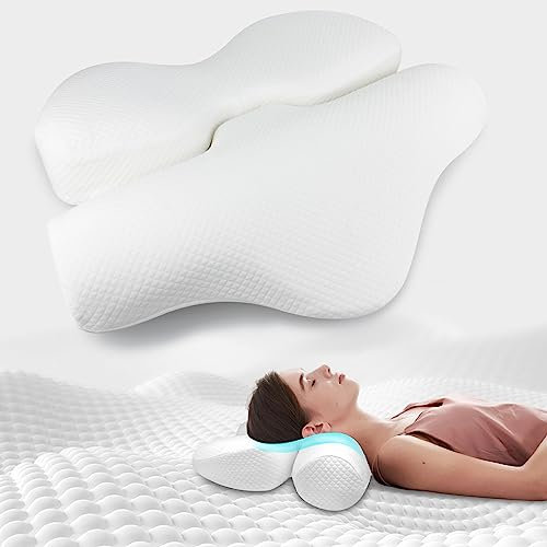 CREATESTAR Orthopädisches Kissen aus Memory Foam, Ergonomisches Kopfkissen Nackenhörnchen für Nacken und Schulter, Nackenstützkissen mit Waschbarem Bezug für Rücken Seite Magen Schläfer