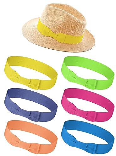 Tigeen Lot de 6 bandeaux extensibles pour chapeau de cowboy avec nœud pour femme - Bandeaux Fedora pour chapeau de paille Panama