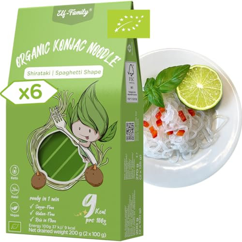 Elf-Family 270g x6er Box(12 pack) Bio Konjak Nudeln Ultra Low Carb Shirataki Nudeln Vegan Glutenfrei-Instant Nudeln ohne kohlenhydrate/Keto/Kalorienarme/Fettfrei/Zuckerfrei -Spaghetti MHD: 12/11/2026