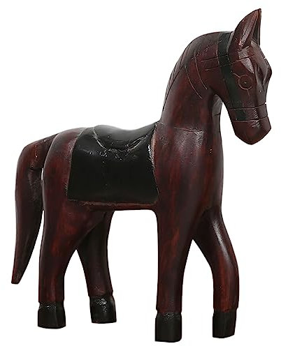 Marrakesch Dekofiguren aus Holz massiv Pferd Hevonen Dunkel Braun 28cm Groß Tierfiguren Skulptur als Tischdeko