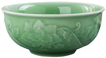 TEmkin Rice Bowls Celadon Bowls Single Household 5/6-Inch Rice Bowl Retro Embossed Craft Longquan Tableware Celadon Bowl Sturdy and Durable (Color : 6-inch Peony) (4 5 Inch Phoenix)