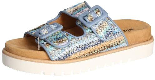 MUSTANG Damen Pantolette Schnalle Plateau Bastoptik 1461-705, Größe:39 EU, Farbe:Blau