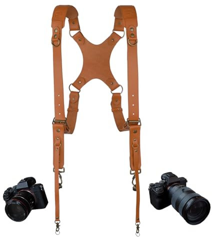 4J LEDR Harnais Appareil Photo pour 2 Appareils photo,Harnais Double Pour Appareil Photo,Harnais Photo,Harnais Photographe,Sangle Appareil Photo,Courroie Appareil Photo,Tan