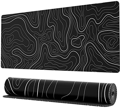Donboly Topographische Karte Erweiterte Gaming Computer Maus Mat, Minimalistische Schreibtisch Mat Mauspad XXL, Große Gaming Maus Mat mit genähten Kanten Tischmatte (Schwarz, 90cmx40cm)