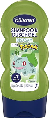 Bübchen 2in1 Shampoo & Duschgel für Kinder, Pokémon Bisasam Edition, 230 ml – Pflegende Haarwäsche und mild reinigendes Duschbad, ohne Silikone