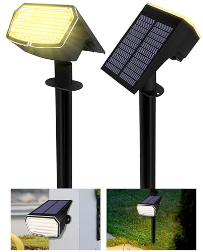 BELLALICHT Lampe Puissante Solaires Exterieur 65 LED Projecteur Solaire Étanche Lampe de Jardin à LED Solaire Luminaires pour Chemin Jardin Cour Garage [Pack de 2, blanc chaud 3000K]