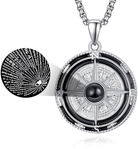 KINGWHYTE Kompass Halskette 925 Sterling Silber I Love You Halskette 100 Sprachen Projektion Kette Forever Love Anhänger Schmuck Geschenke für Männer Frauen