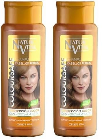 NaturVital - Champú ColourSafe, Sin Parabenos ni Siliconas, Champú Colorante para Pelo Rubio Teñido o Natural, con Keratina Vegetal, Aporta Brillo y Protege el Color, 300 ml (Paquete de 2)